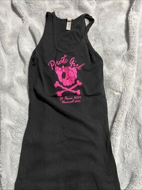 Next Level Apparel Black Tank Top with Hot Pink Pirate Graphic